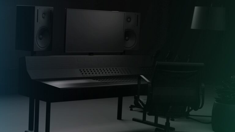 Dark black and green mixing studio setting