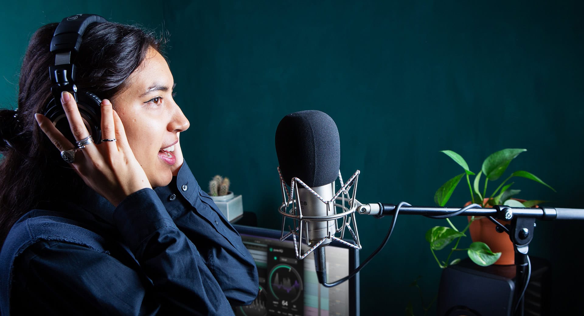 Woman performing a voice recording